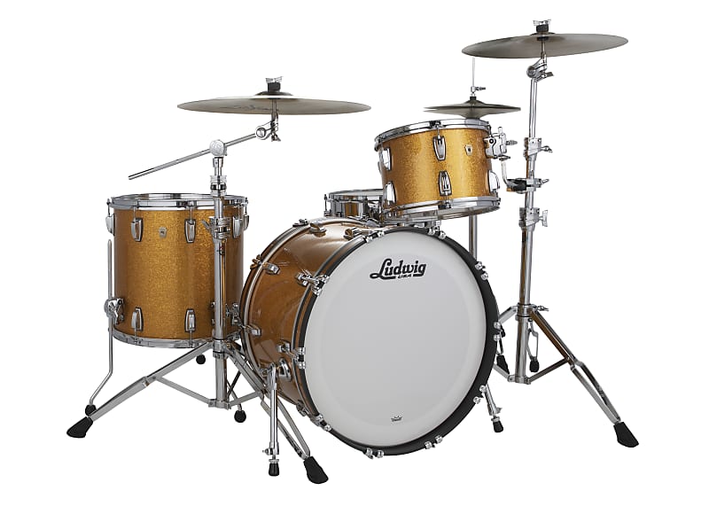 Ludwig *Pre-Order* Classic Maple Gold Sparkle Downbeat 14x20_8x12_14x14 Drums Shell Pack Made in the USA | Authorized Dealer image 1