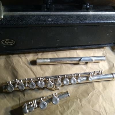Selmer Signet Solid-Coin-Silver flute, Very Good (but ding lip-plate), case. USA image 1