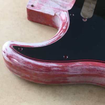 Lefty All Parts Strat Body Left Custom Heavy Relic HSH Candy Apple Red Stain Solid ASH Body 3.9 lb image 6