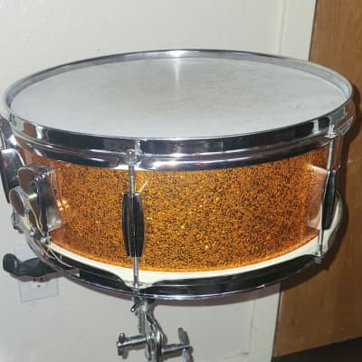 Vintage 1970's Japanese Orange metal flake snare drum  6 lug 5 x 14 AS IS easy fix or parts image 1