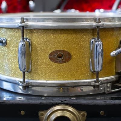 1950s Slingerland 5x14 Sparkling Gold Pearl Super Gene Krupa Snare Drum image 1