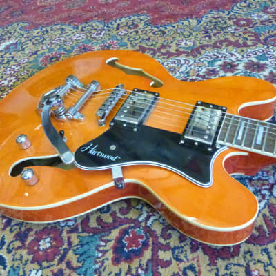 Hartwood Revival Vibrato Semi Acoustic Guitar, Burnt Orange image 3