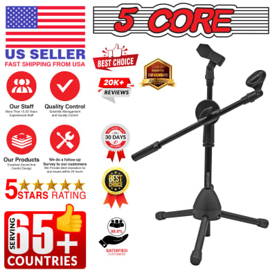 5 Core 360° Double Mic Stand PAIR w Boom Arm Height Adjustable Short Low Profile Microphone Tripod Black Mini Mic Stand with Dual Mic Clip Holders MS DBL S 2 Pcs image 13