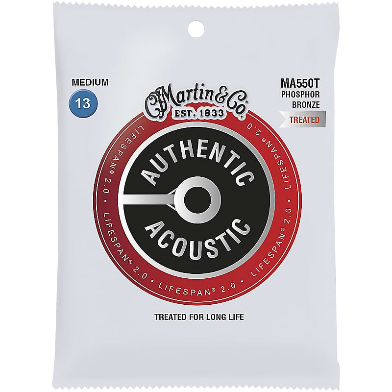 Martin MA550T Authentic Acoustic Lifespan 2.0 Phosphor Bronze Acoustic Guitar Strings - Medium (.13 image 1