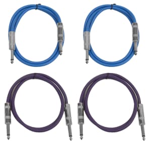 Seismic Audio SASTSX-3-2BLUE2PURPLE 1/4" TS Male to 1/4" TS Male Patch Cables - 3' (4-Pack)