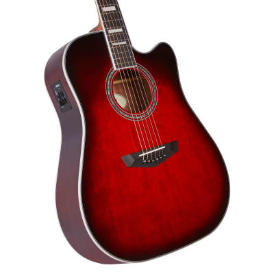 D'Angelico Premier Series Bowery Cutaway Dreadnought Acoustic-Electric Guitar Trans Black Cherry Burst for sale