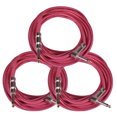 Seismic Audio - 3 Pack of 20 Foot Pink Woven Cloth Guitar/Instrument Cables image 1