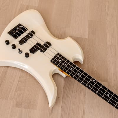 1990s BC Rich Mockingbird PJ Medium Scale Electric Bass Guitar White Japan image 6