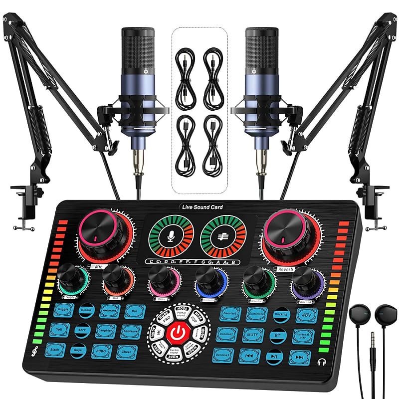 Podcast Equipment Bundle, All-In-One Audio Interface Dj Mixer With