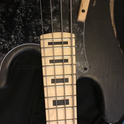 New Panick  Custom shop Road worn  black stain finish Skull and Bones custom precision bass guitar image 4