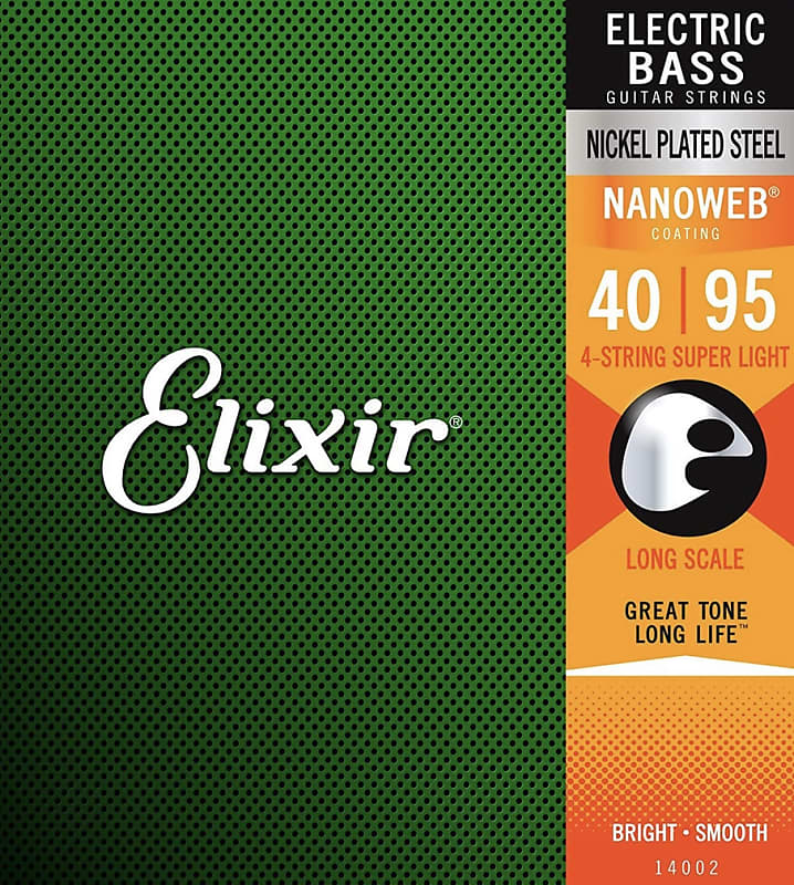 Elixir Nickel Plated Steel 4-String Bass Strings, Long Scale, Super Light, 40-95 THREE sets image 1