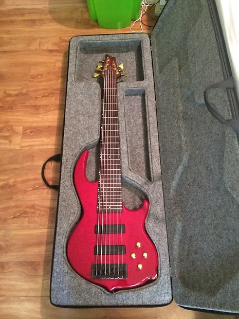 Conklin GT 7 7 String Bass Guitar Red w Custom Fit Case and Gold Tuners Reverb
