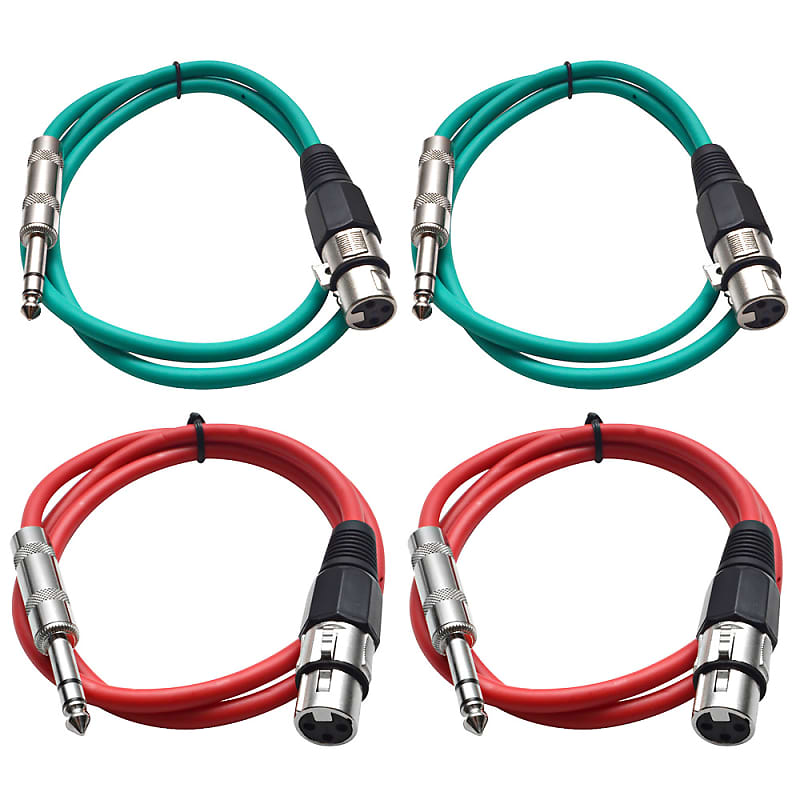 4 Pack of 1/4 Inch to XLR Female Patch Cables 2 Foot Extension Cords Jumper - Green and Red image 1
