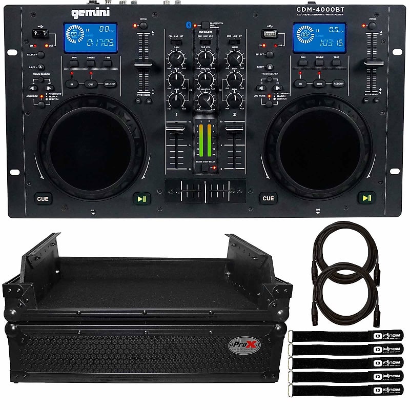 Gemini CDM-4000BT CD/MP3/USB DJ Media Player Mixer Controller, Black Flight  Case