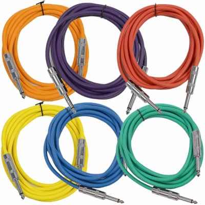 SEISMIC AUDIO New 6 PACK Colored 1/4" TS 10' Patch Cables - Guitar - Instrument image 1