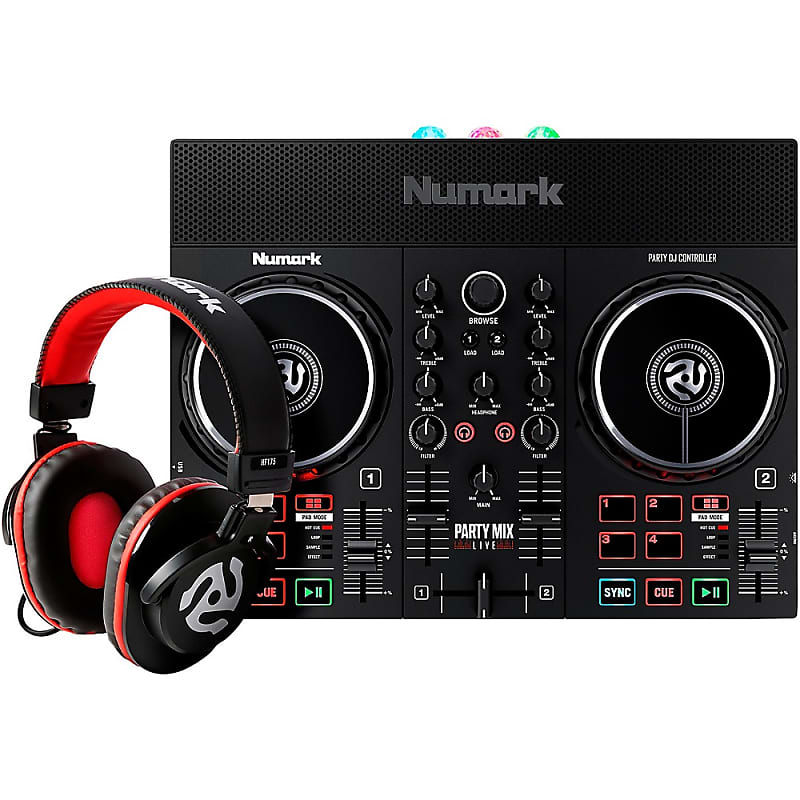 numark party mix live dj controller bundle with professional headphones