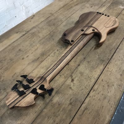 *last day of spring sale* Letts “WyRd mini” travel fretless 5 string bass guitar Spalted Beech Ebony Walnut handcrafted in the UK 2023 image 10