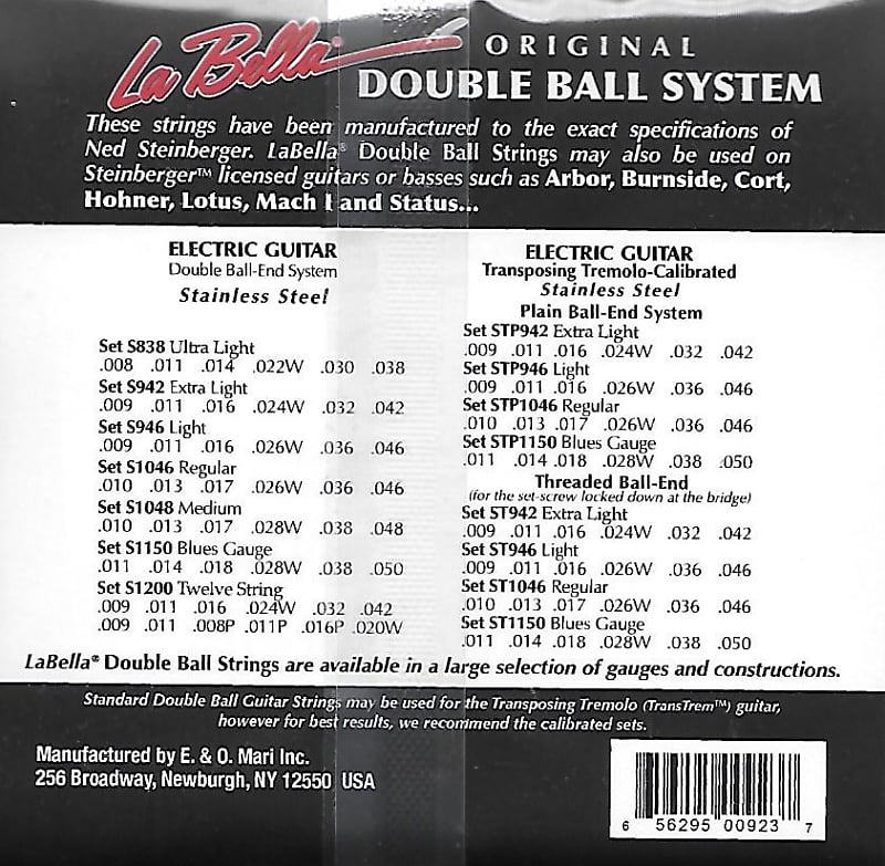 New S1150 LaBella Steinberger Double Ball End S Series Guitar Strings S1150 HeadlessUSA