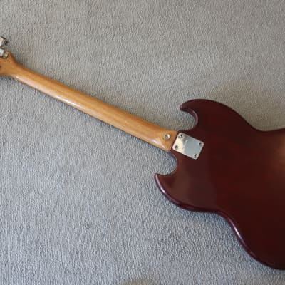Vintage 1970s Teisco "Rhythmline" Brand SG EB Made In Japan Lawsuit Wine Red Bass Guitar Short Scale image 6