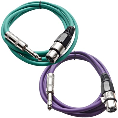 2 Pack of 1/4 Inch to XLR Female Patch Cables 6 Foot Extension Cords Jumper - Green and Purple image 1