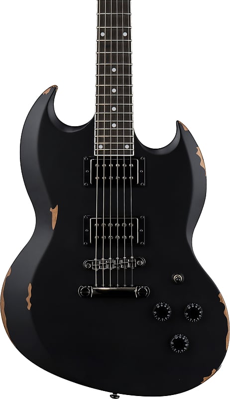 ESP LTD Volsung Lars Fredriksen Electric Guitar - Distressed Black Satin image 1