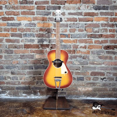 Chord Parlor Acoustic Guitar w/ Goldfoil Pickup & Rubber Bridge (1960s, Cherryburst) image 8