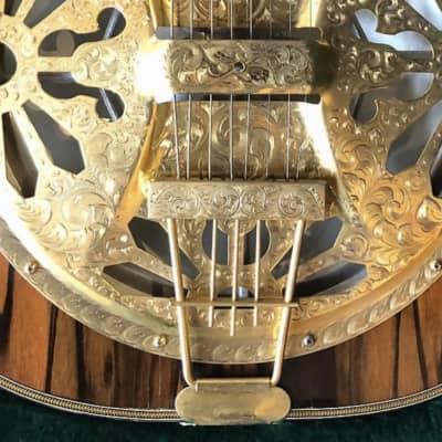 Benoit Custom 8 String Resonator Guitar, Engraved, Gold-plated, Macassar Ebony image 17