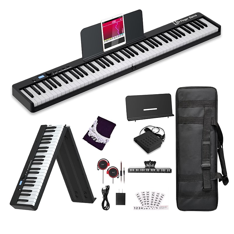 Folding Piano Electric Piano Keyboard With Stand Full Size Upgrade Wood Grain Touch Sensitive 88 Keys Digital Piano With Bluetooth Midi Portable Piano Keyboard For Beginners ?Deep Black? image 1