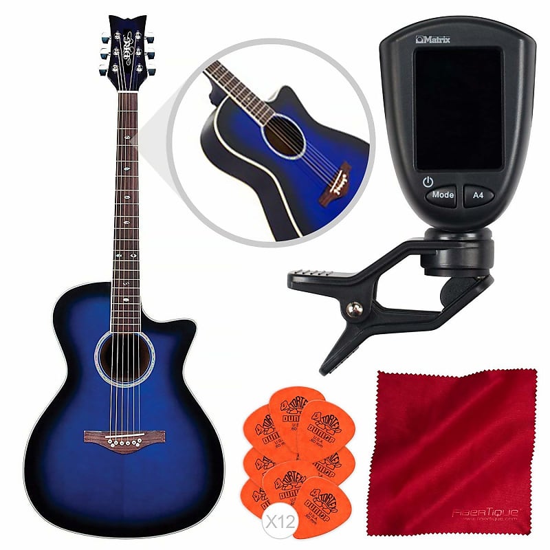 Daisy Rock Wildwood Artist Acoustic-Electric Guitar (Royal Blue Burst) with Guitar Tuner, Picks, and image 1