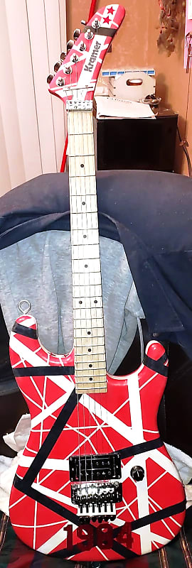 Unbranded  Strat-style (2022) Red, White, and Black striped tribute guitar image 1