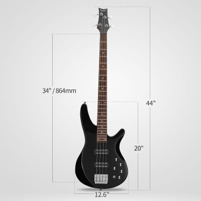 Glarry Black GIB 4 String Bass Guitar Full Size HH Pickup image 7