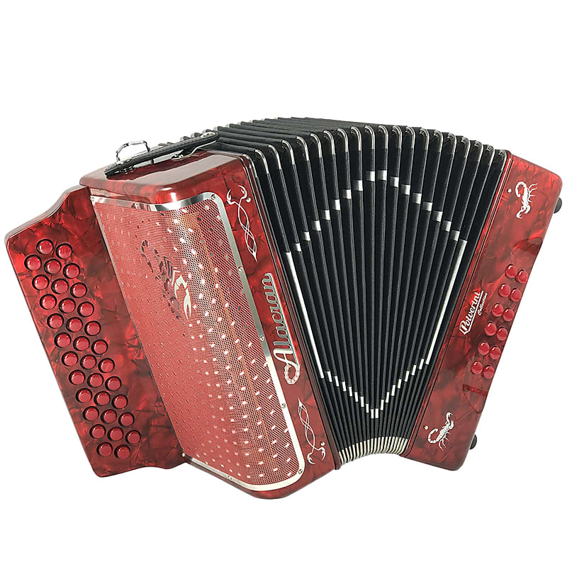 Alacran 34 Button 12 Bass Deluxe Button Accordion EAD With Straps And Case, Red Pearl image 1