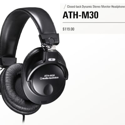 Audio-Technica ATH-M30 Over-Ear Headphones Black image 2