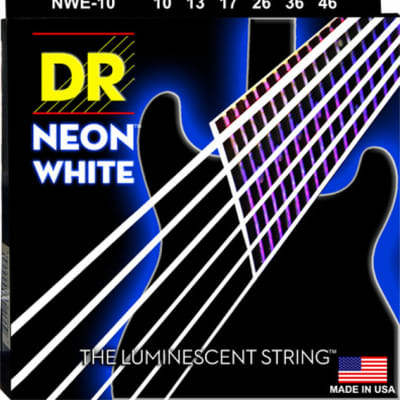 DR NWE-10 Hi-Def Neon White Coated Electric Guitar Strings 10-46  Neon White