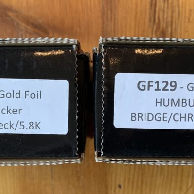 GFS Guitar Fetish Gold Foil Humbucker Pickup Set (Neck & Bridge) chrome with gold grille insert image 3