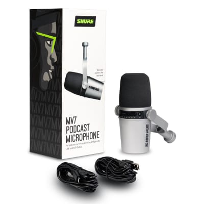 Shure MV7 Dynamic Unidirectional Dual XLR/USB Podcasting Microphone, Silver image 19