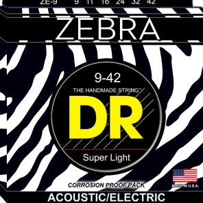 DR ZE-9 Zebra Acoustic-Electric Guitar Strings - Extra LIght (9-42)