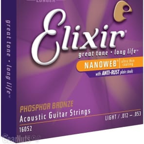 Elixir Strings 16052 Nanoweb Phosphor Bronze Acoustic Guitar Strings - .012-.053 Light image 2