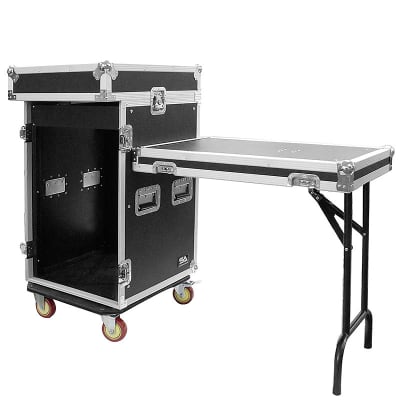 16 Space Rack Case with 10 Space Slant Mixer Top and DJ Work Table - 16U DJ Case image 1