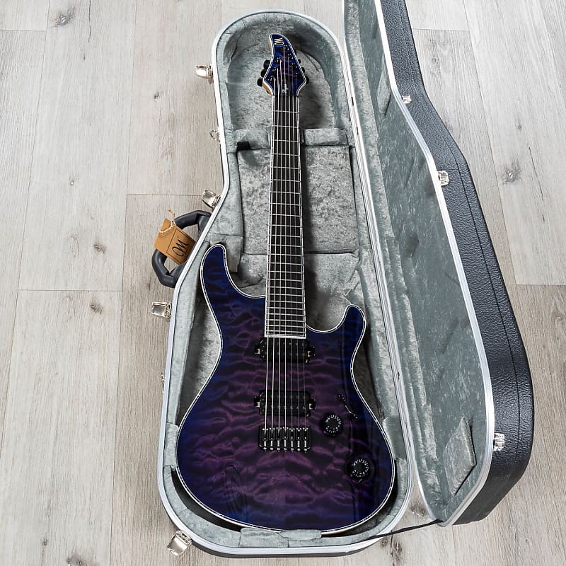 Mayones Regius 7 7-String Guitar, 4A Quilted Maple Top, Transparent Dirty  Purple Blue Burst Gloss