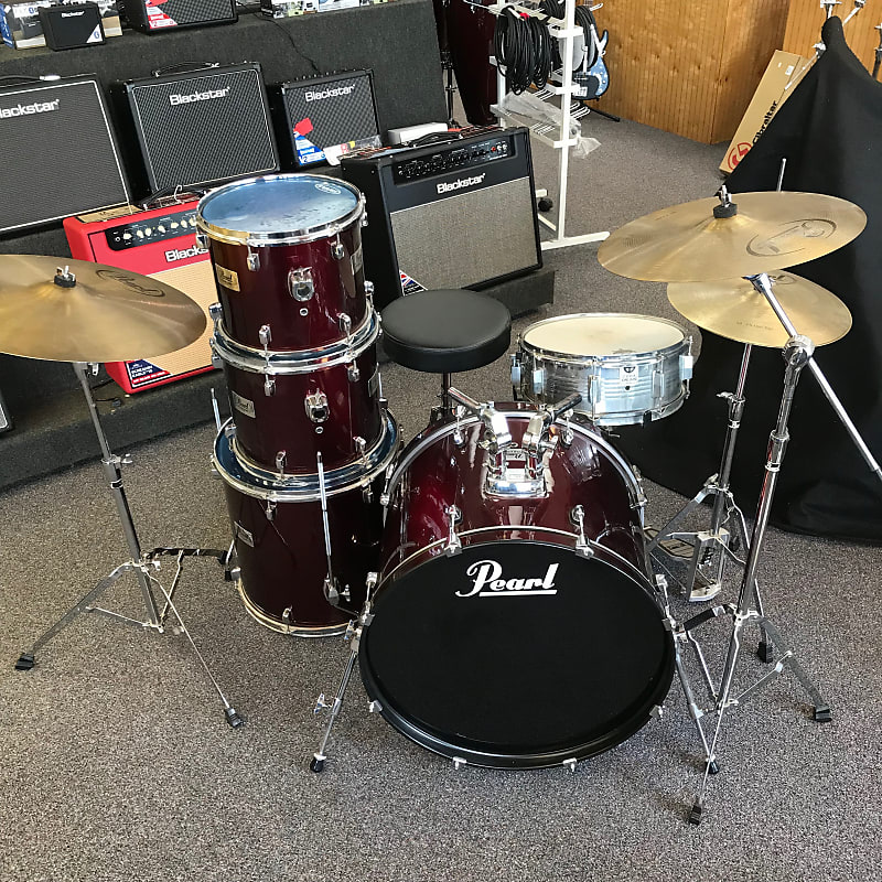 Pearl Forum Series 5-Piece Maroon Drumset with Hardware, Cymbals, Pedal,  and Throne