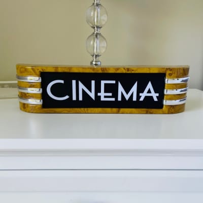 Cinema Light BATTERY POWERED 14" Sign Medium Cedar for Home Movie Cinema with 3D Raised Art deco Lettering Free Shipping image 5