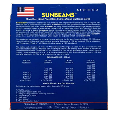 DR NMR5-45 Sunbeams, 5-String (45-125) Bass Strings, Premium Nickel-Plated / Round Core image 3