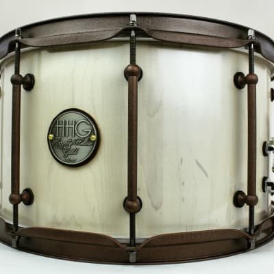 HHG Drums 14x8 Maple Stave Snare, Antique White Pearl Lacquer image 2