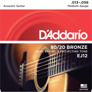 D'Addario EJ12 80/20 Bronze Acoustic Guitar Strings, Medium Gauge Standard