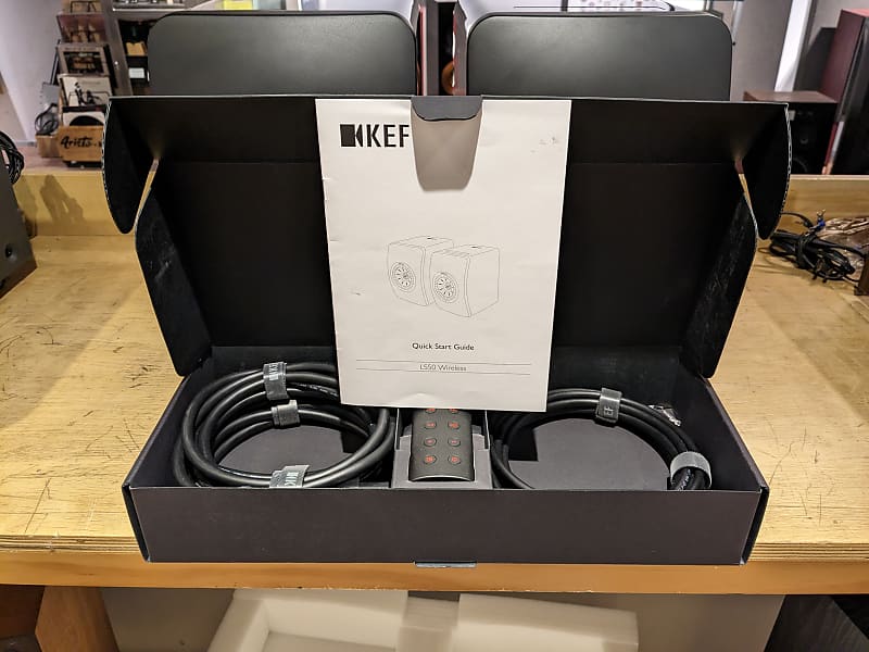 KEF LS50 Wireless Speakers w/ Original Box & Accessories - Gloss Black/Blue