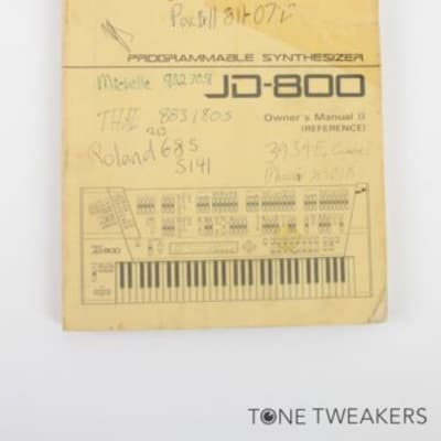ROLAND JD-800 OWNERS MANUAL II REFERENCE synthesizer book VINTAGE SYNTH DEALER