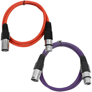 2 Pack of XLR Patch Cables 3 Foot Extension Cords Jumper - Red and Purple image 2