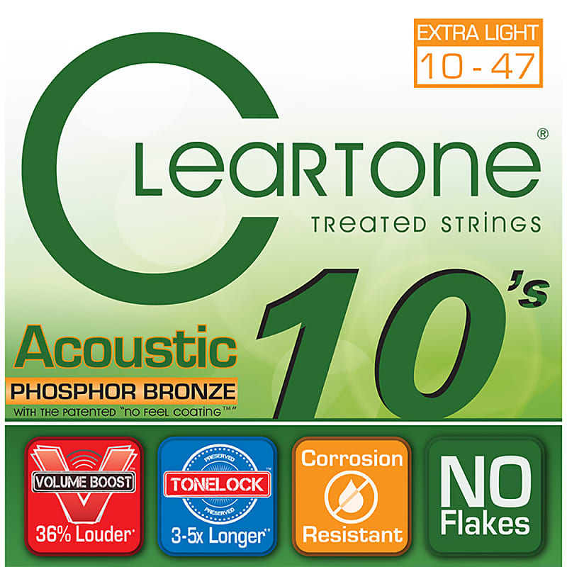 Cleartone 7410 Acoustic Guitar Strings Phosphor Bronze Extra Light Coated 10-47 image 1