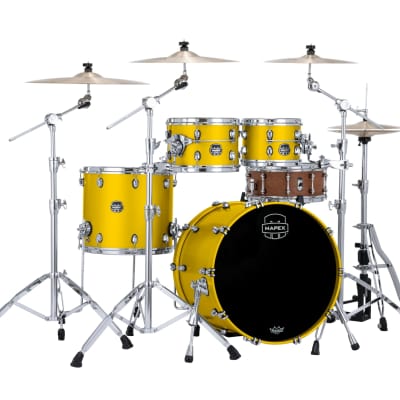 MAPEX SATURN EVOLUTION CLASSIC MAPLE 4-PIECE SHELL PACK - HALO MOUNTING SYSTEM - MAPLE AND WALNUT HYBRID SHELL - FINISH: Tuscan Yellow Lacquer (PM)  HARDWARE: Chrome Hardware (C) image 2